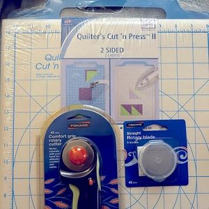 NEW June Taylor Quilters Cut ‘n Press Double Sided, Fiskars Cutter, 5 Blades
